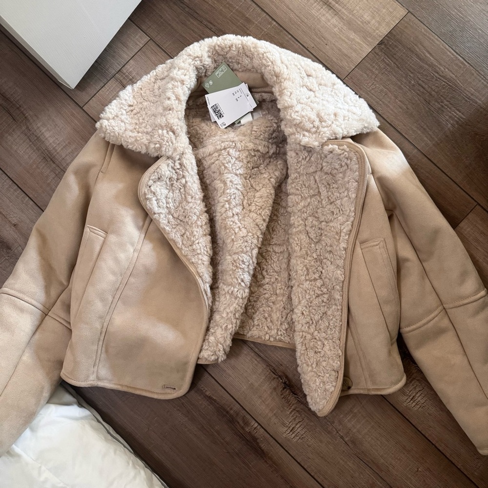 H&M Faux Suede Cream Teddy Jacket